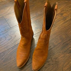 Tan Lucchese suede cowboy boots